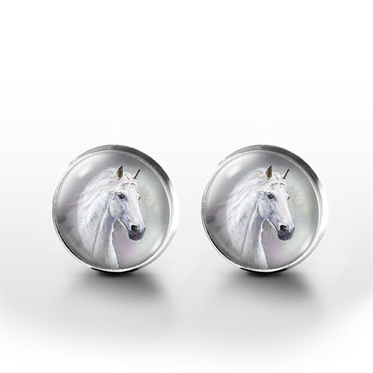 kolczyki szklane Kolczyki sztyfty - Biały koń - grafika