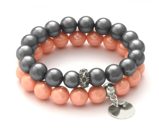 Salmon & steel pearl set with pendant & bead Lavoga