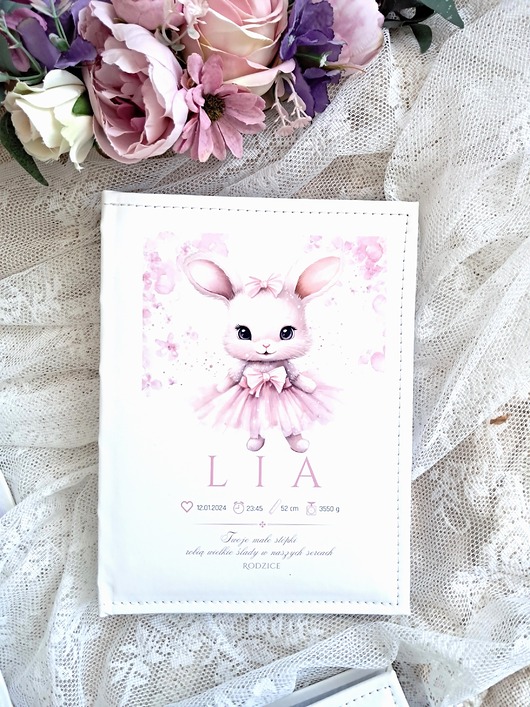 notatniki i albumy ALBUM MYSZKA z metryczką dedykacją, prezent na chrzest, roczek, święta