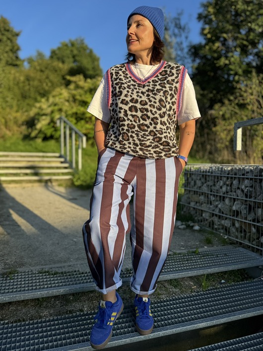 spodnie materiałowe damskie Bawełniane Barrel Leg w paski