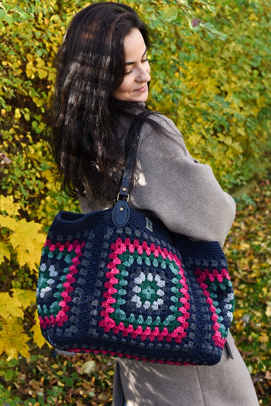 torby na ramię Duża torebka na szydełku granny square