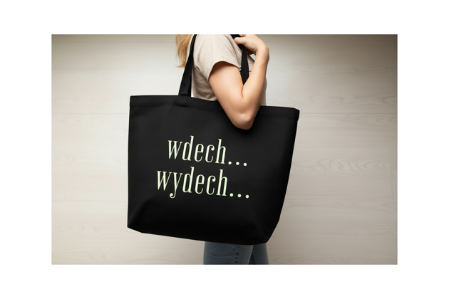 torby na zakupy Bardzo duża bawełniana torba czarna z afirmacją WDECH... WYDECH...