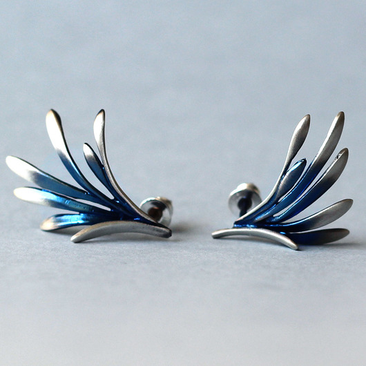 kolczyki wire wrapping Kolczyki wkrętki niebieskie skrzydła
