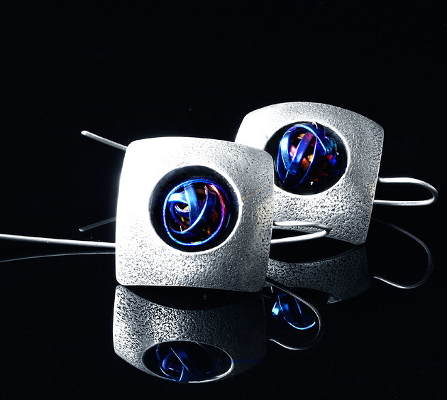kolczyki wire wrapping Duże srebrne kolczyki z tytanem