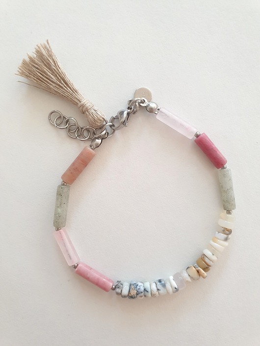 bransoletki z kamieni naturalnych Bransoletka patyczki labradoryt, opal, rodonit, kwarc różowy