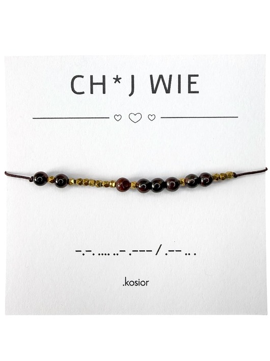 bransoletki na sznurku UNISEX Bransoletka z alfabetem Morse Bawole oko, Hematyt