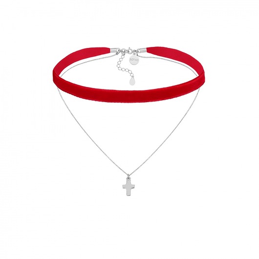Czerwony aksamitny choker z łańcuszkiem  SOTHO
