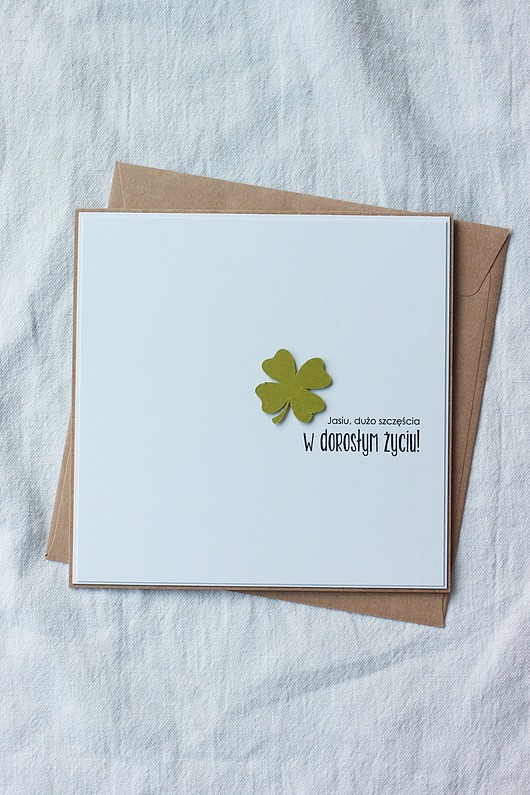 kartki scrapbooking Koniczyna na szczęście w dorosłym życiu. Kartka na 18