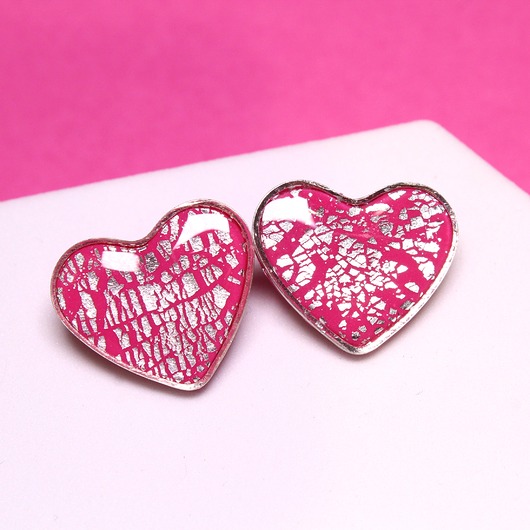kolczyki z masy plastycznej VALENTINE kolczyki różowe serca sztyfty walentynki