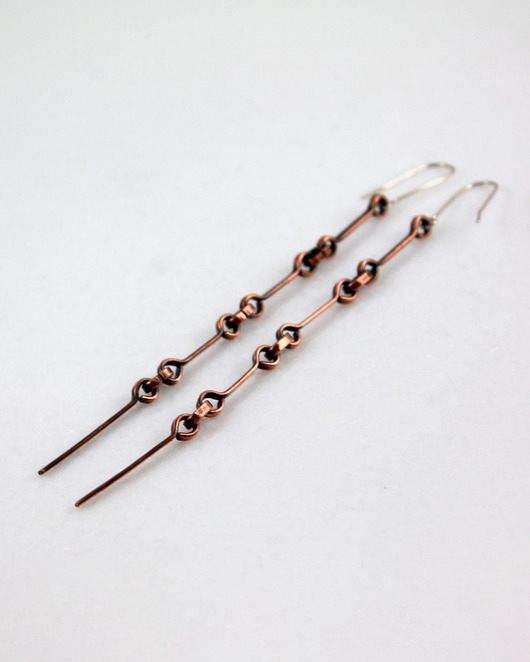 kolczyki z miedzi Łańcuch - długie wiszące miedziane kolczyki lub klipsy - outlet