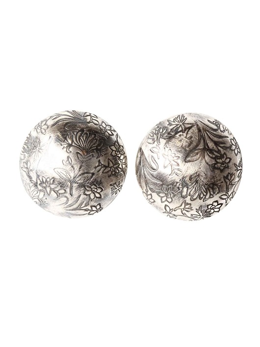 kolczyki srebrne Duże kolczyki - klipsy z kwiatową fakturą oksydowane