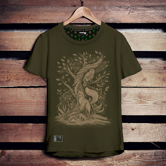 t-shirty męskie Koszulka męska LEŚNE ZWIERZĘTA jeż sowa lis khaki