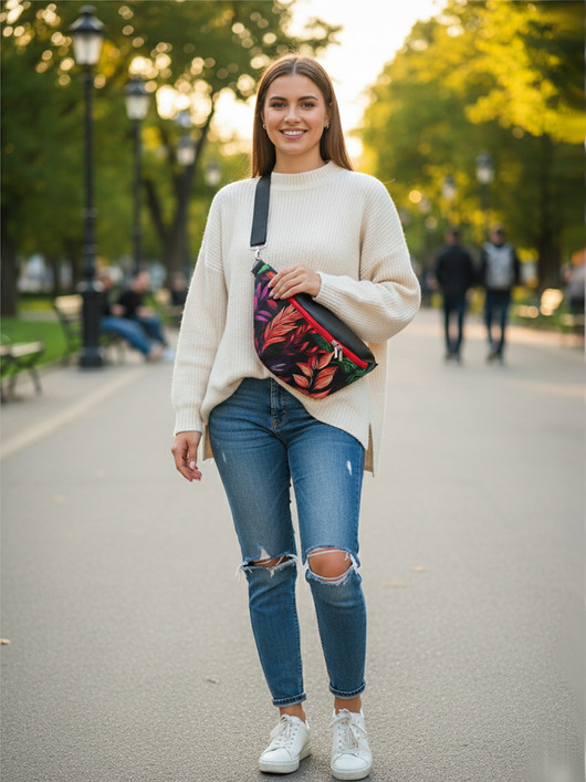 saszetka nerka Nerka Damska XXL liście rękodzieło na prezent NS05xxl-008