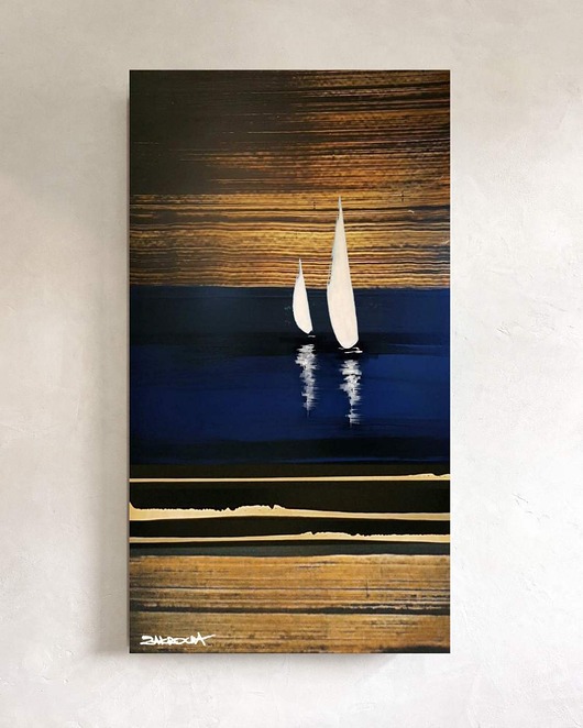 obrazy MORZE I JACHT - obraz ręcznie malowany akryl 80x160cm
