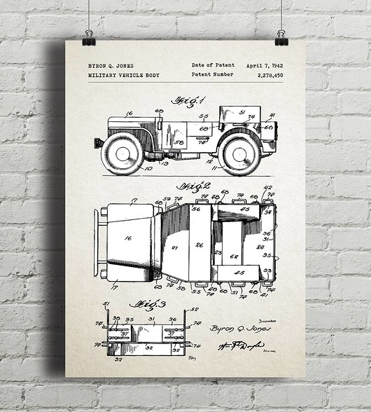 Łazik wojskowy - patent - plakat vintage minimalmill