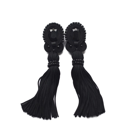 Czarne kolczyki soutache z frędzlami Mró Soutache