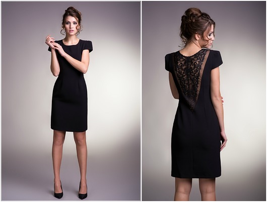 sukienki midi damskie Mała czarna z koronkowymi plecami