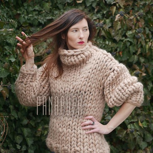 Pullover na drutach oversize 100% wełna PANAPUFA
