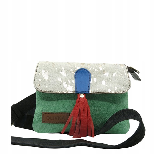 saszetka nerka Torebka nerka 2w1 zamszowa listonoszka damska dwa paski skórzana Olivka