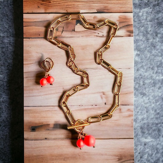 złote naszyjniki NASZYJNIK : Swarovski neon pearls : TWO : neon orange