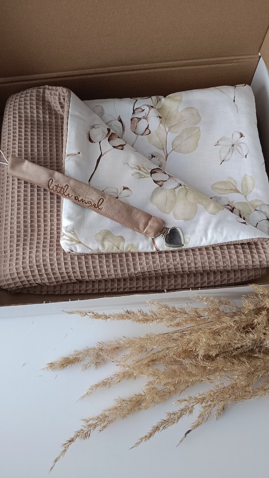 Chrzest - inne Gotowy zestaw prezentowy kocyk 75x60cm + poduszka + zawieszka