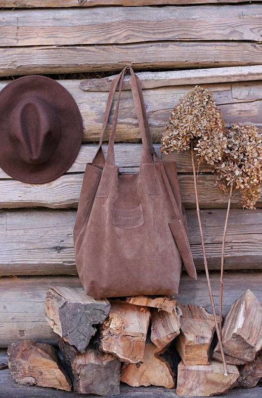 torby na ramię TORBA SHOPPER BRĄZ CIGARO WELUr