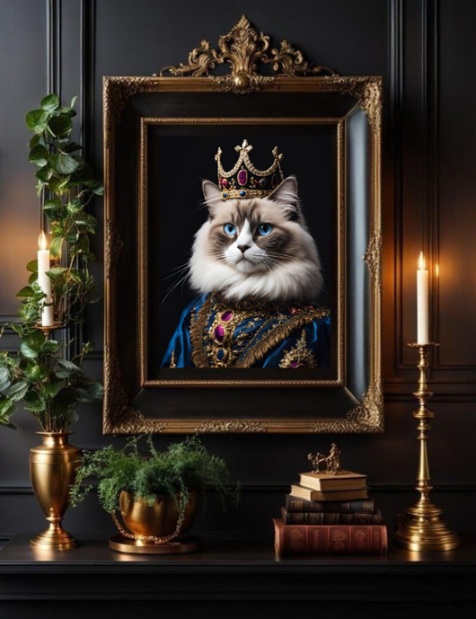 grafiki i ilustracje PLAKAT kot Ragdoll w stroju, portret królewski, prezent
