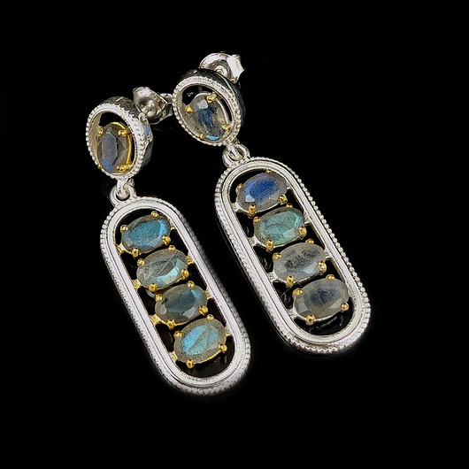 kolczyki srebrne Kolczyki srebrne eteryczne z labradorytami