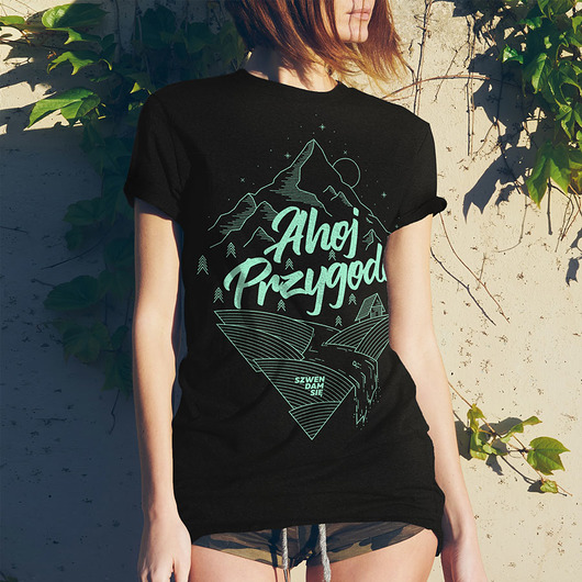t-shirt damskie Koszulka damska AHOJ PRZYGODO czarna -