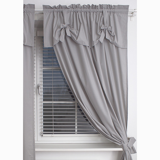 zasłony Zasłony szare z falbaną i kokardami krótkie