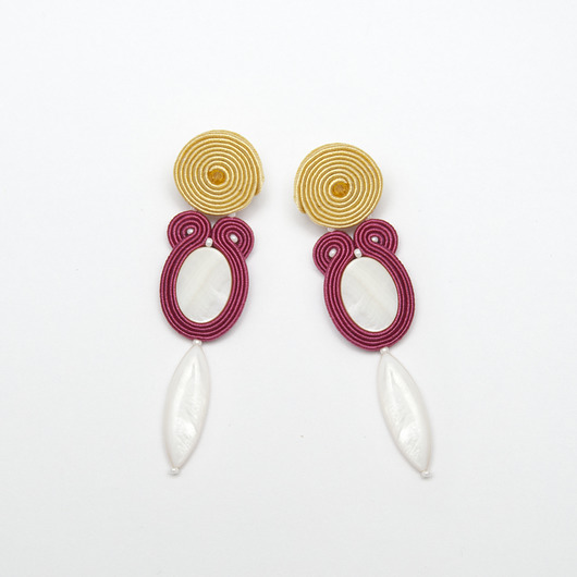 kolczyki soutache Kolczyki długie wakacyjne - amarantowy, żółty