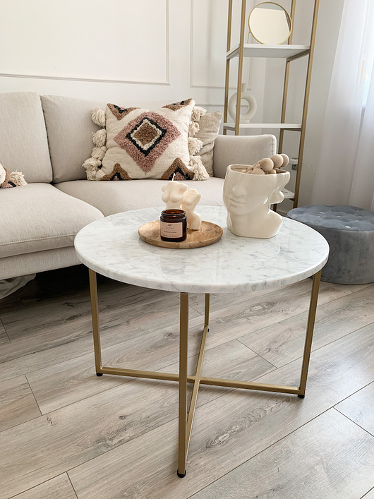 stoliki kawowe STELLA MARBLE - okrągły stolik kawowy ze złotym stelażem