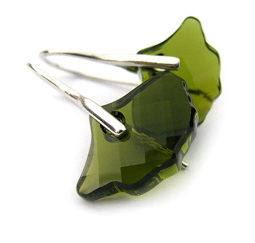 Srebrne kolczyki z liśćmi kryształ Swarovski - Ginko Marisella