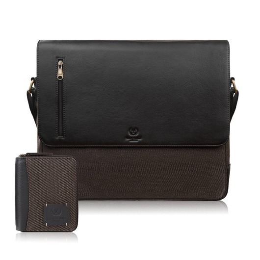 torby i nerki męskie Torba męska na dokumenty AY-02 i portfel męski ze skóry i canvasu AY-06 zesta