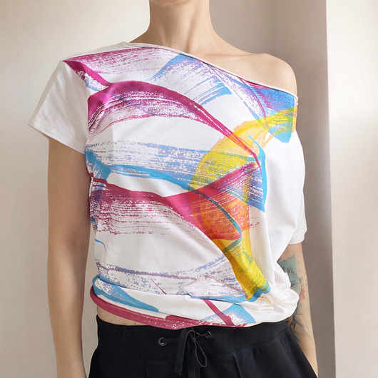 t-shirt damskie Pędzle fullprint Biały Oversize