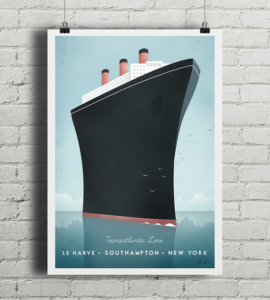 Transatlantyk - vintage plakat A4 minimalmill