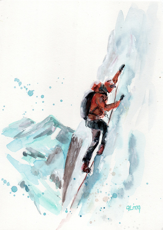 grafiki i ilustracje Wspinaczka, zima, góry. Akwarela ręcznie malowana