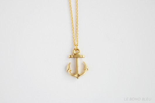 16k Gold Plated Anchor Necklace Le Boho Bleu