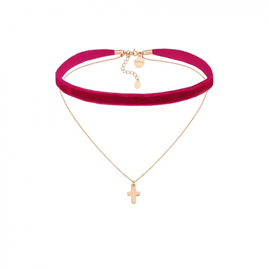 Aksamitny choker w kolorze fuksji z łańcuszkiem  SOTHO