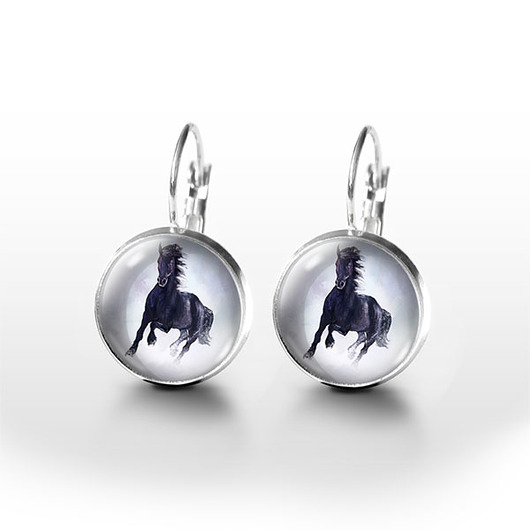 kolczyki szklane Kolczyki - Czarny koń