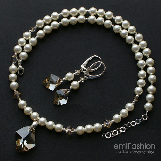 kryształ Swarovski Golden Shadow and Cream Pearl MAREMI Jewelry