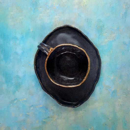 filiżanki Filiżanka złocona z talerzykiem 