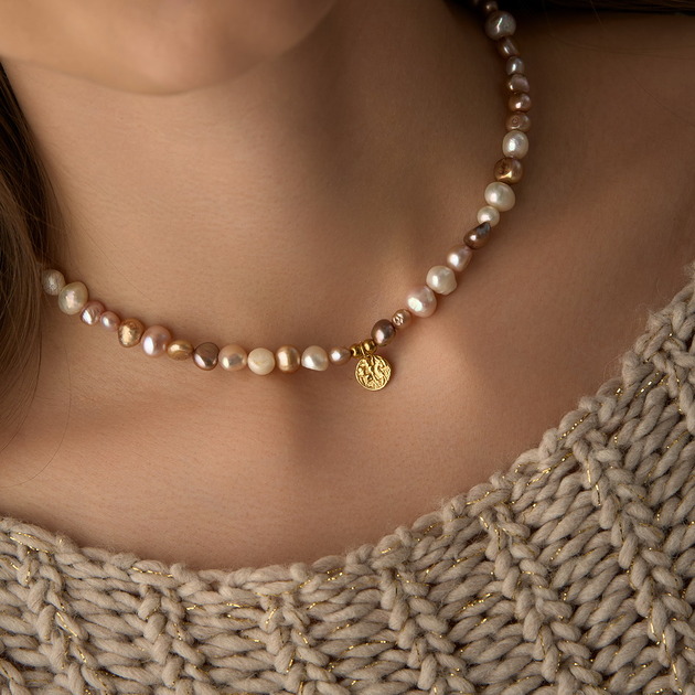 chokery Naszyjnik perły naturalne zawieszka- srebro 925 pozłacane