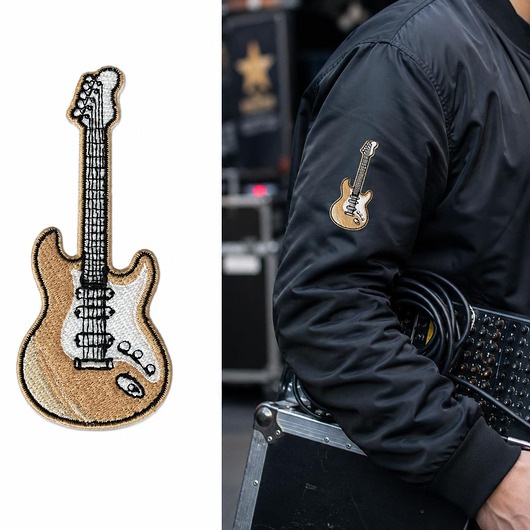 naszywki na ubrania Naszywka naprasowanka GITARA ELEKTRYCZNA BEŻOWA termoprzylepna haft 4x9,6cm