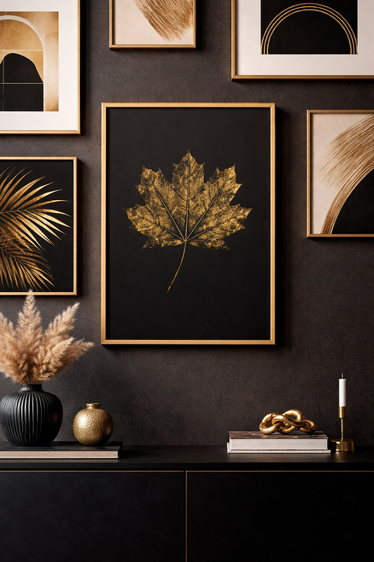 obrazy Monotypia Botaniczna. Plakat Botaniczny Złoty Liść Klonu. Grafika w Ramie A3