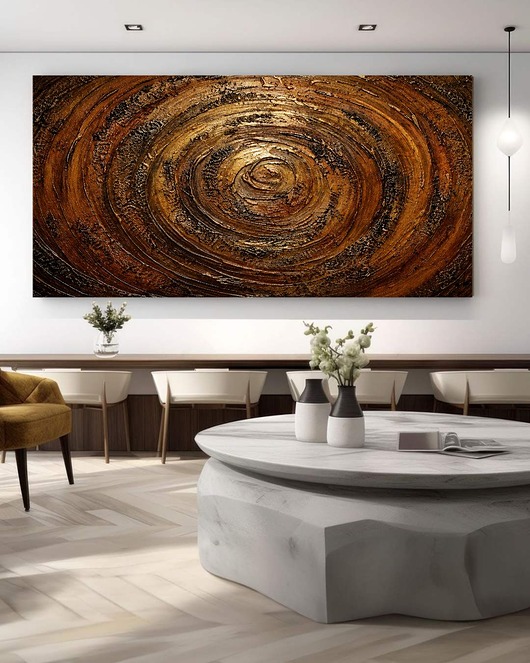 obrazy Obraz abstrakcja 80x160cm w kolorach miedziany i złoty
