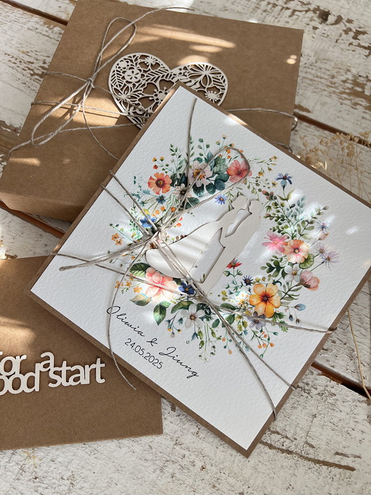 zaproszenia i kartki na ślub Wyjątkowa kartka ślubna w pudełku ręcznie robiona życzenia