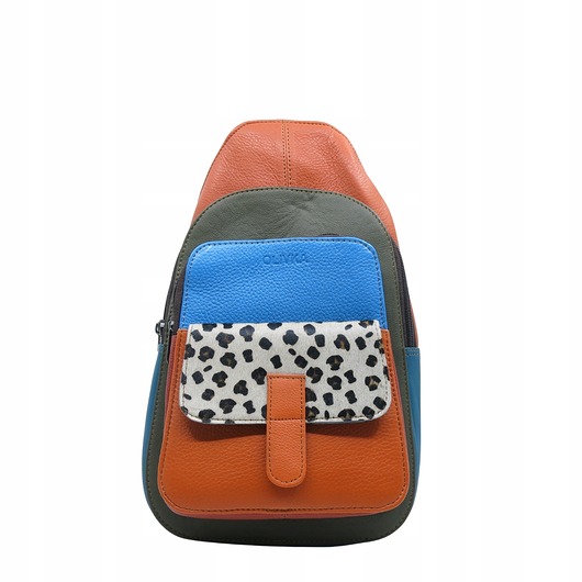 plecaki Plecak na jedno ramię skórzany kolorowy damski kieszenie ze skrawków OLIVKA