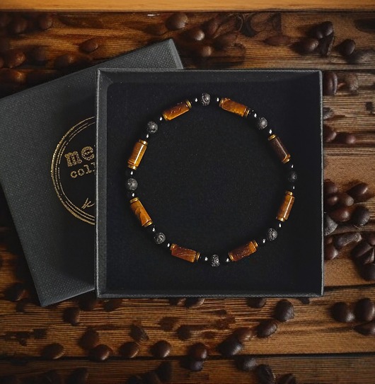 biżuteria męska ODWAGA, SIŁA, DOBROBYT : tygrysie oko, onyks, hematyt : gold