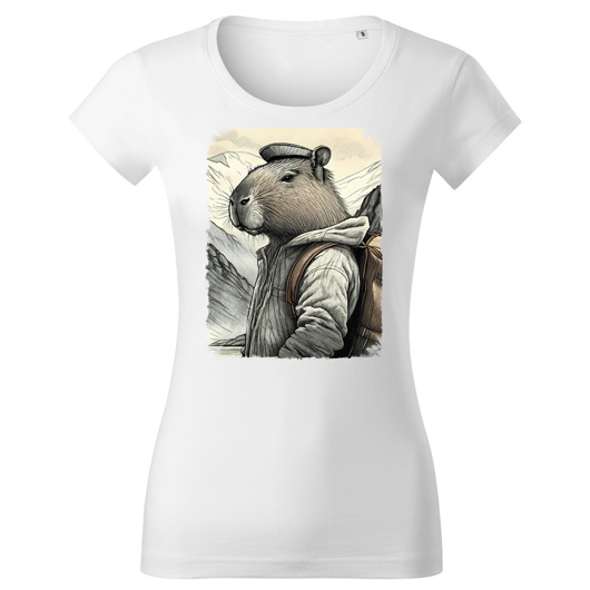 t-shirt damskie Tatra Art i kapibara turyściara w górach jako turysta damska v2